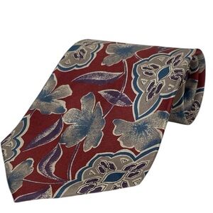 Harvé Benard Men’s 100% Silk Tie Burgundy Floral Print New
